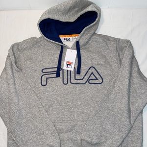 FILA Mens Pullover Hoodie 2XL Grey Navy Blue NWT